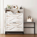 White 2-Flip-Drawer Shoe Storage Cabinet, Farmhouse Style, for 1–2 People