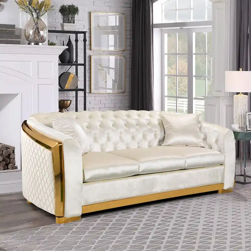 Chesterfield Tufted Velvet Sofa, 3-Seater – Beige / Grey / Black / Blue