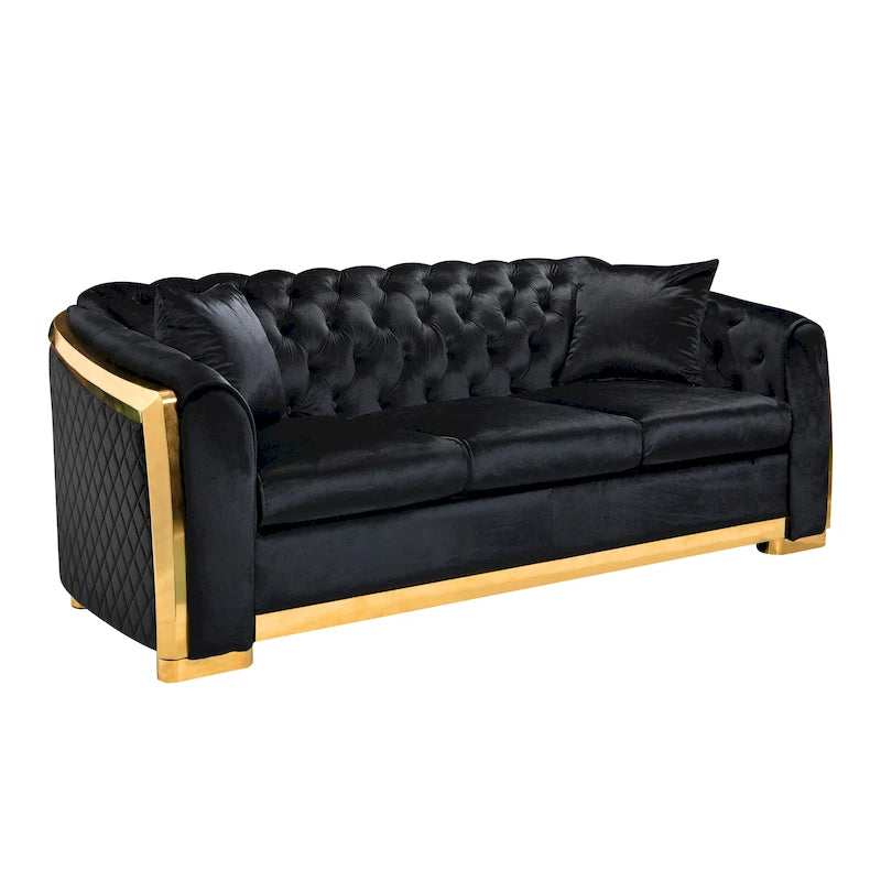 Chesterfield Tufted Velvet Sofa, 3-Seater – Beige / Grey / Black / Blue
