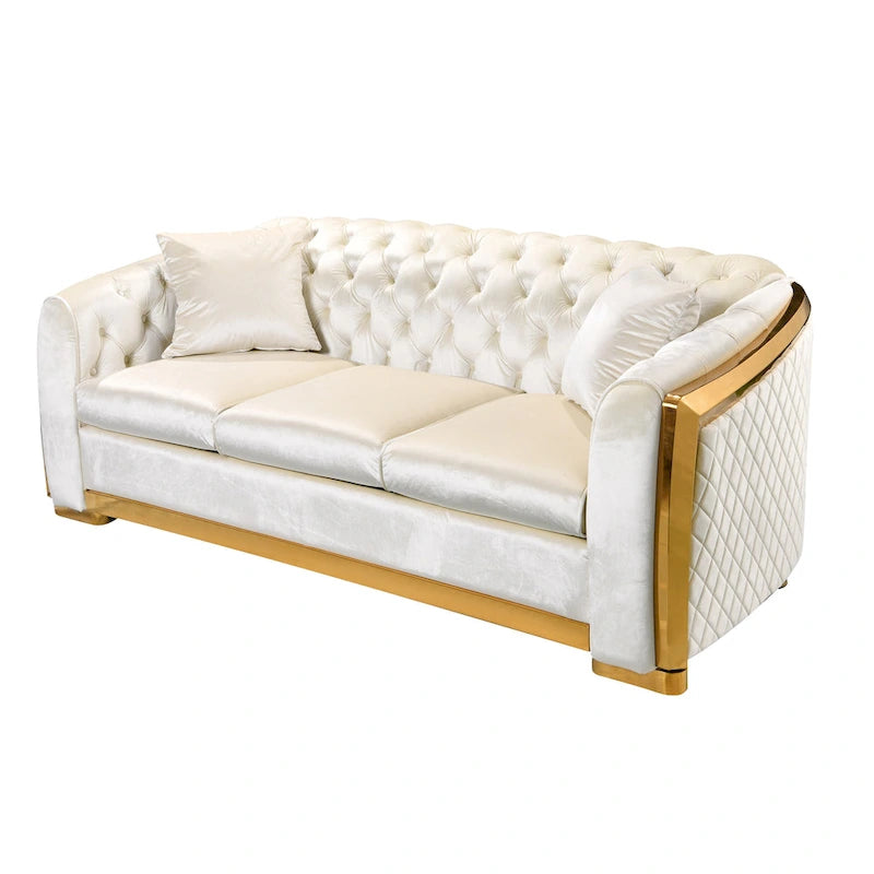 Chesterfield Tufted Velvet Sofa, 3-Seater – Beige / Grey / Black / Blue