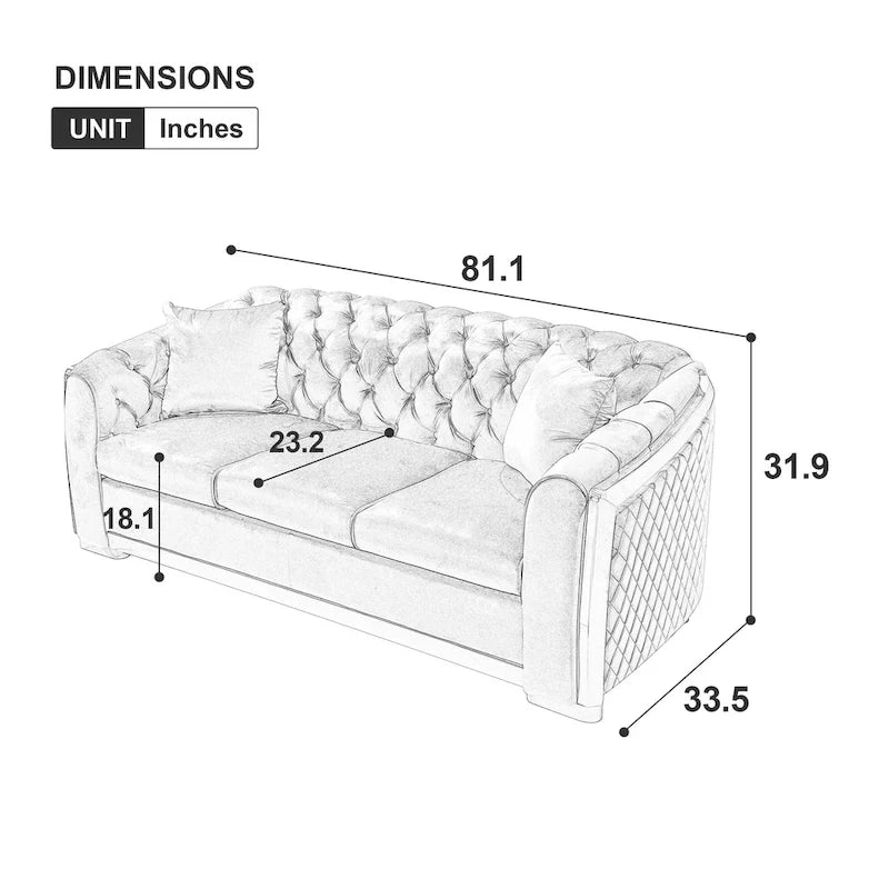 Chesterfield Tufted Velvet Sofa, 3-Seater – Beige / Grey / Black / Blue