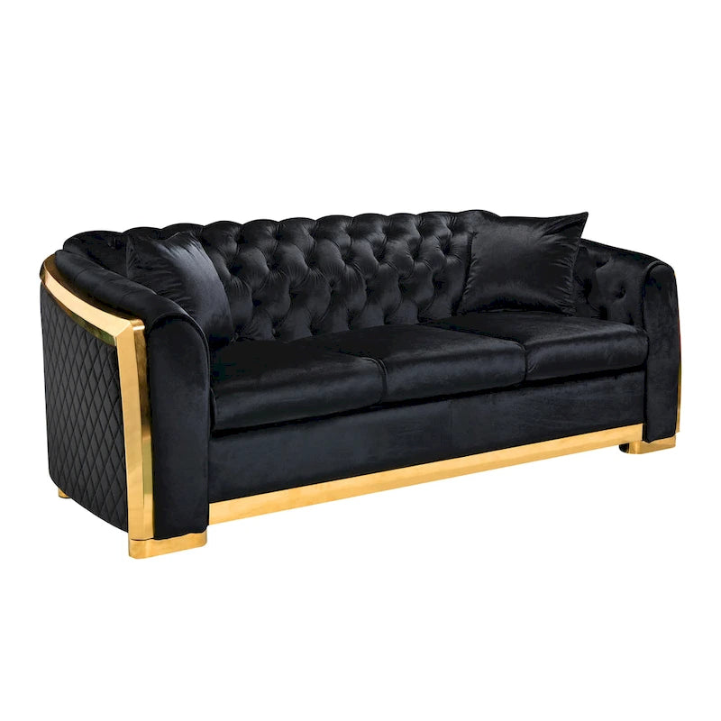 Chesterfield Tufted Velvet Sofa, 3-Seater – Beige / Grey / Black / Blue