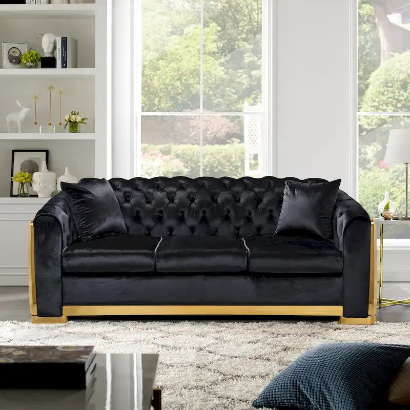 Chesterfield Tufted Velvet Sofa, 3-Seater – Beige / Grey / Black / Blue