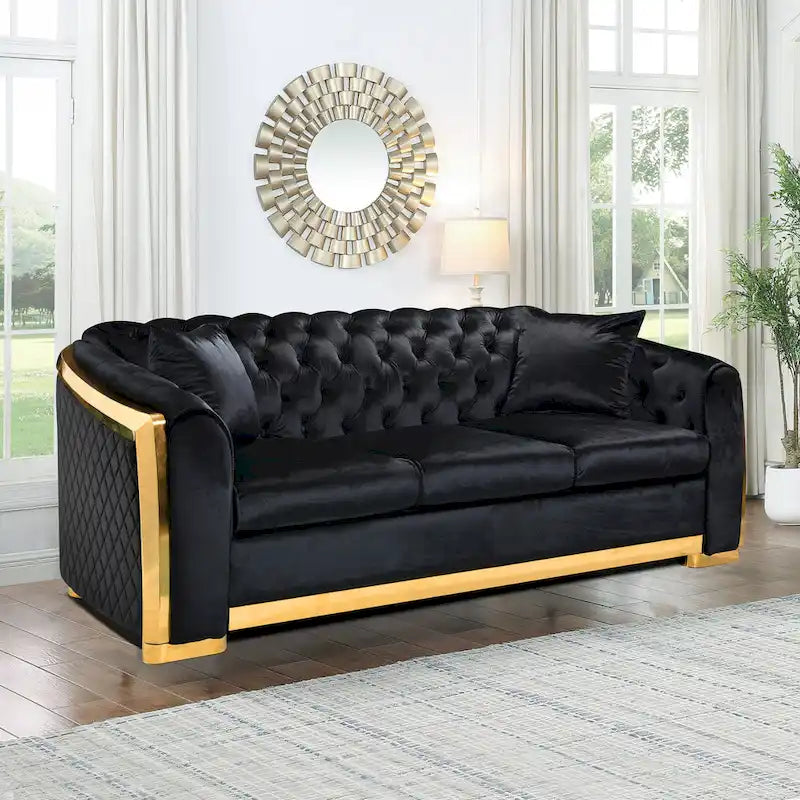 Chesterfield Tufted Velvet Sofa, 3-Seater – Beige / Grey / Black / Blue
