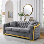 Chesterfield Tufted Velvet Sofa, 3-Seater – Beige / Grey / Black / Blue