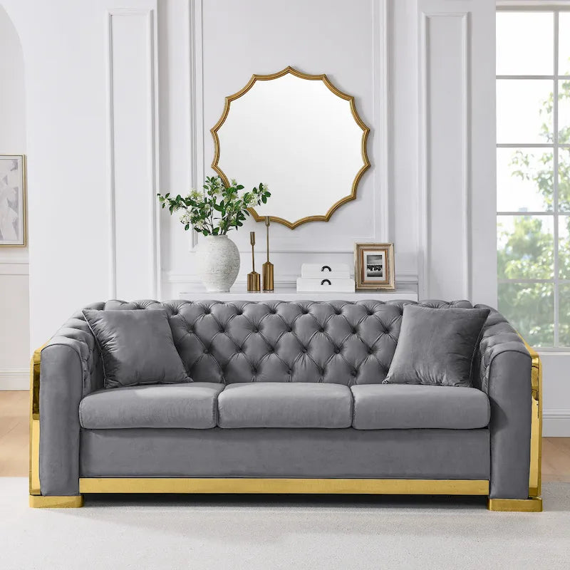 Chesterfield Tufted Velvet Sofa, 3-Seater – Beige / Grey / Black / Blue