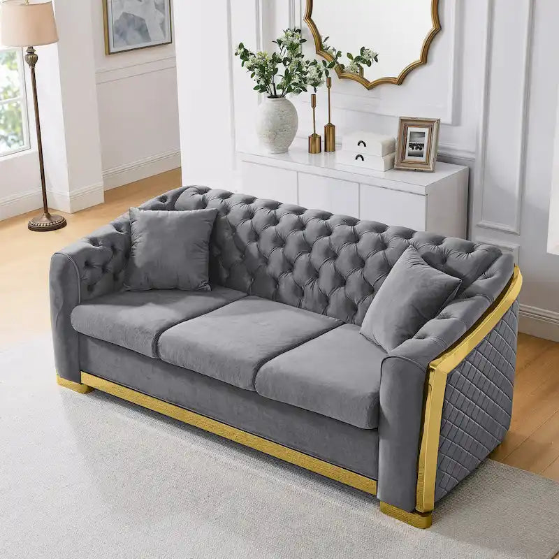 Chesterfield Tufted Velvet Sofa, 3-Seater – Beige / Grey / Black / Blue