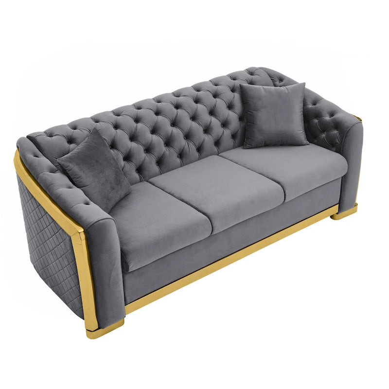 Chesterfield Tufted Velvet Sofa, 3-Seater – Beige / Grey / Black / Blue