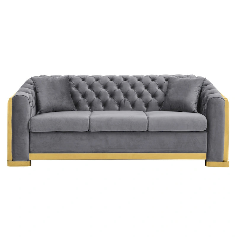 Chesterfield Tufted Velvet Sofa, 3-Seater – Beige / Grey / Black / Blue