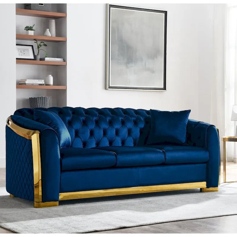 Chesterfield Tufted Velvet Sofa, 3-Seater – Beige / Grey / Black / Blue