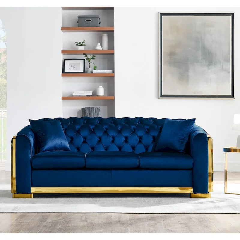 Chesterfield Tufted Velvet Sofa, 3-Seater – Beige / Grey / Black / Blue