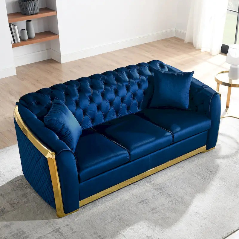 Chesterfield Tufted Velvet Sofa, 3-Seater – Beige / Grey / Black / Blue