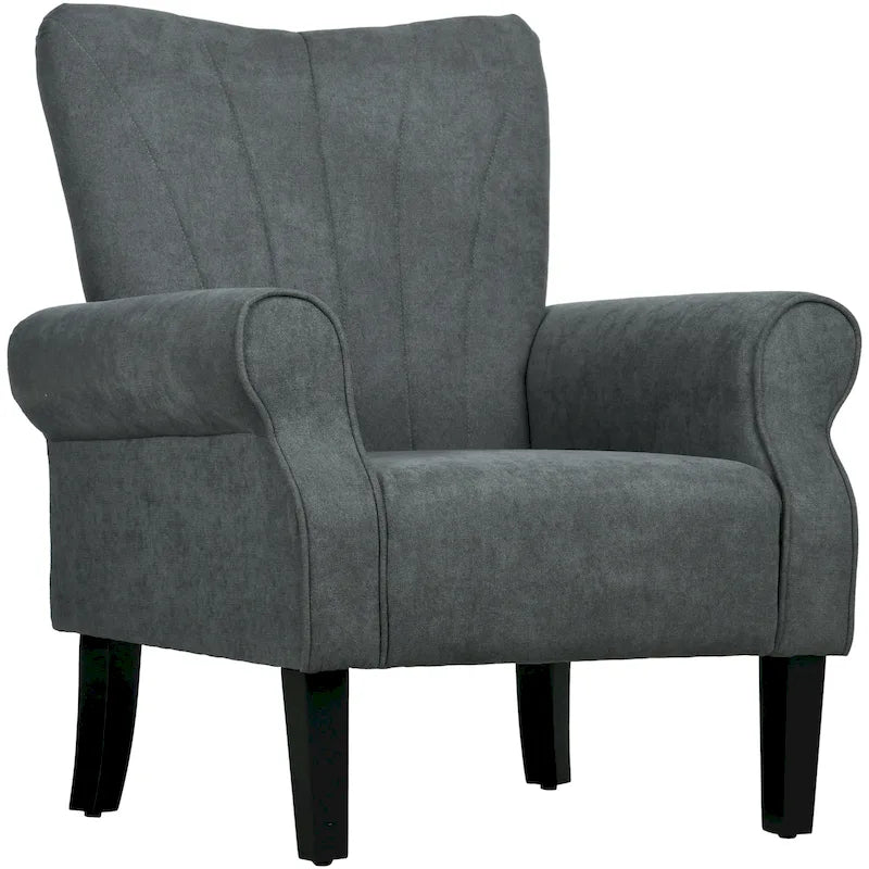 Dark Gray Rolled Arm Accent Chair, Single Seat