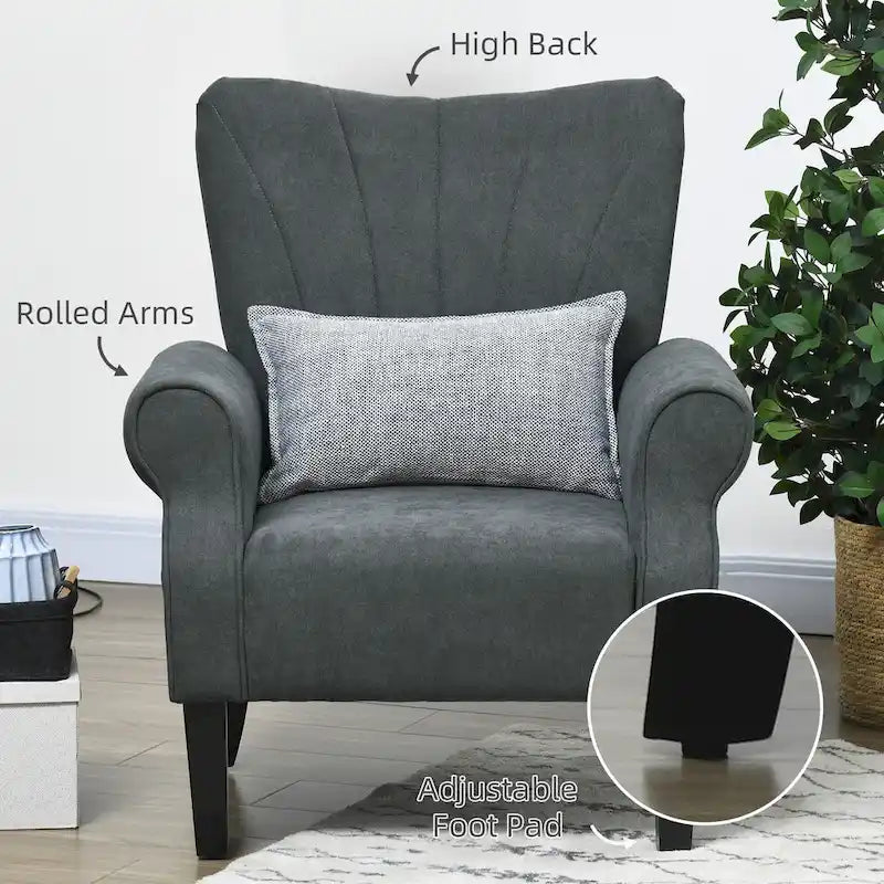 Dark Gray Rolled Arm Accent Chair, Single Seat