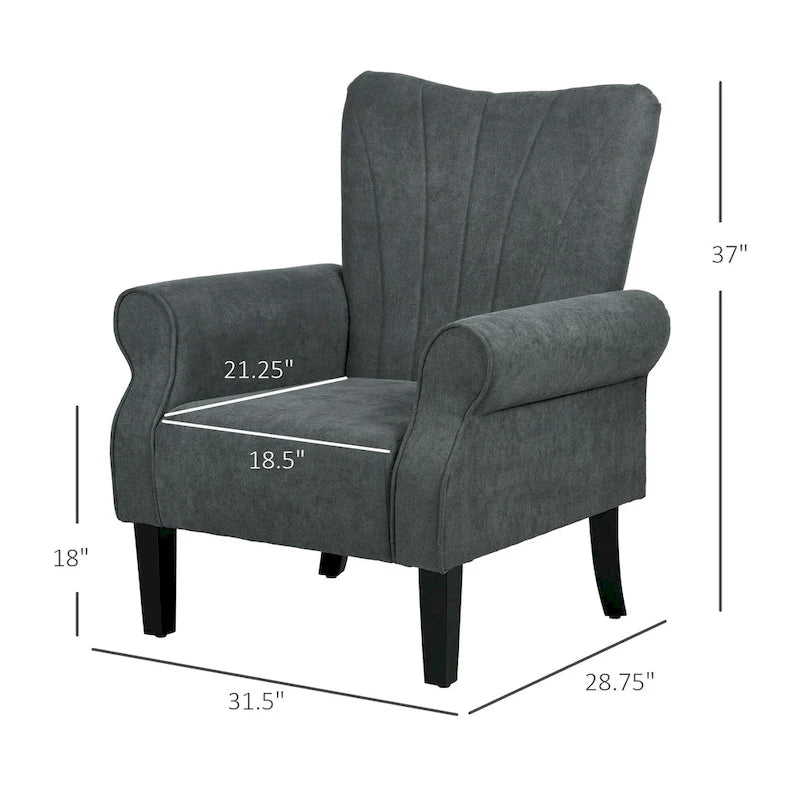 Dark Gray Rolled Arm Accent Chair, Single Seat