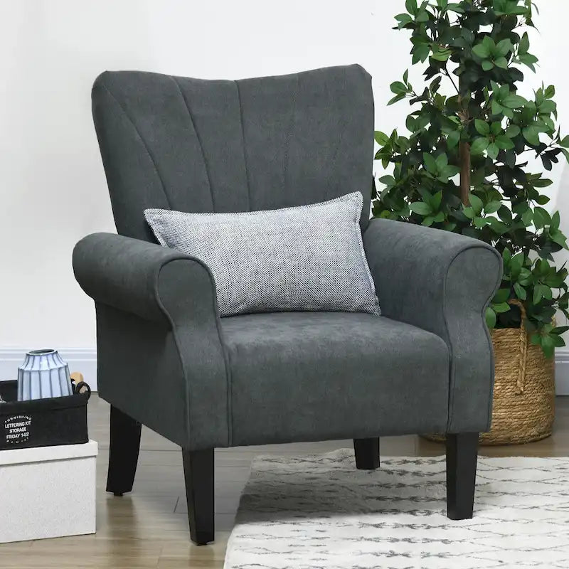 Dark Gray Rolled Arm Accent Chair, Single Seat
