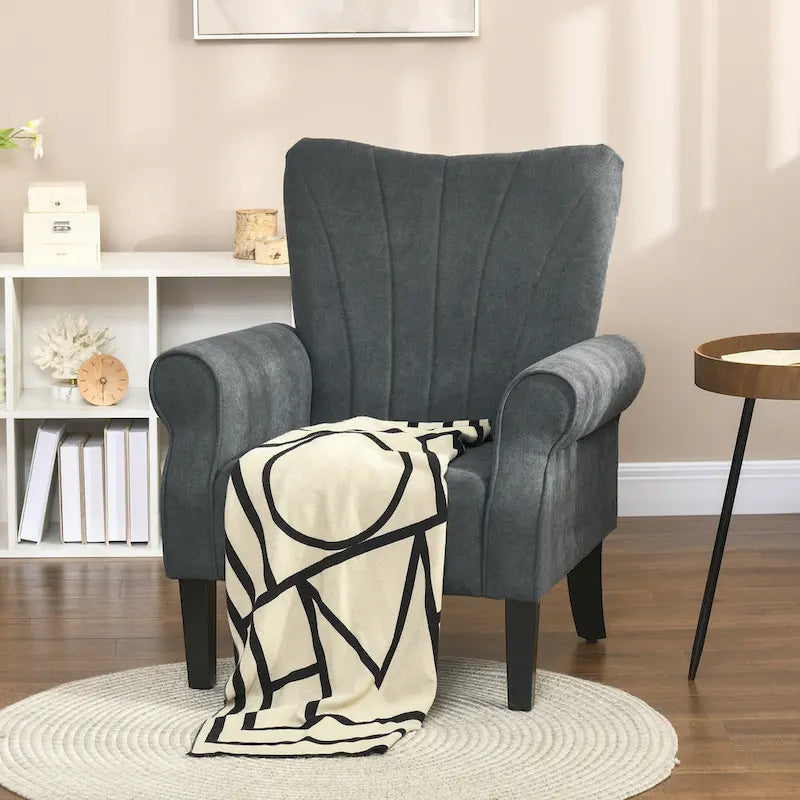 Dark Gray Rolled Arm Accent Chair, Single Seat