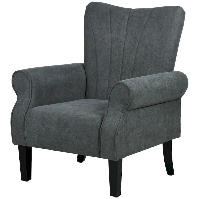 Dark Gray Rolled Arm Accent Chair, Single Seat