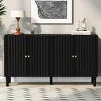 Black / White Four-Door Sideboard with Wavy Doors & Cylindrical Legs, for 1 User