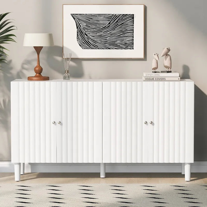 Black / White Four-Door Sideboard with Wavy Doors & Cylindrical Legs, for 1 User