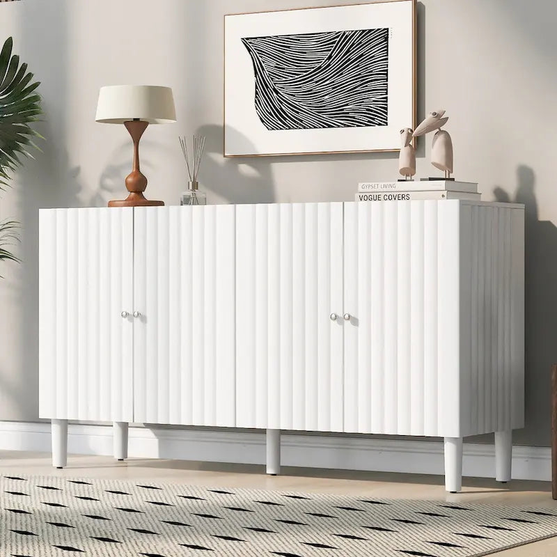 Black / White Four-Door Sideboard with Wavy Doors & Cylindrical Legs, for 1 User
