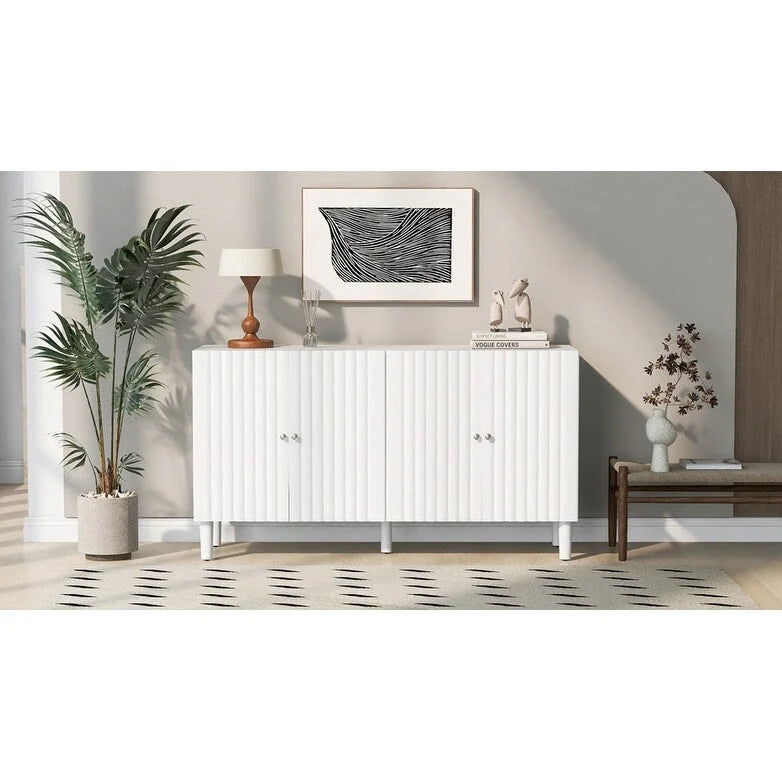 Black / White Four-Door Sideboard with Wavy Doors & Cylindrical Legs, for 1 User