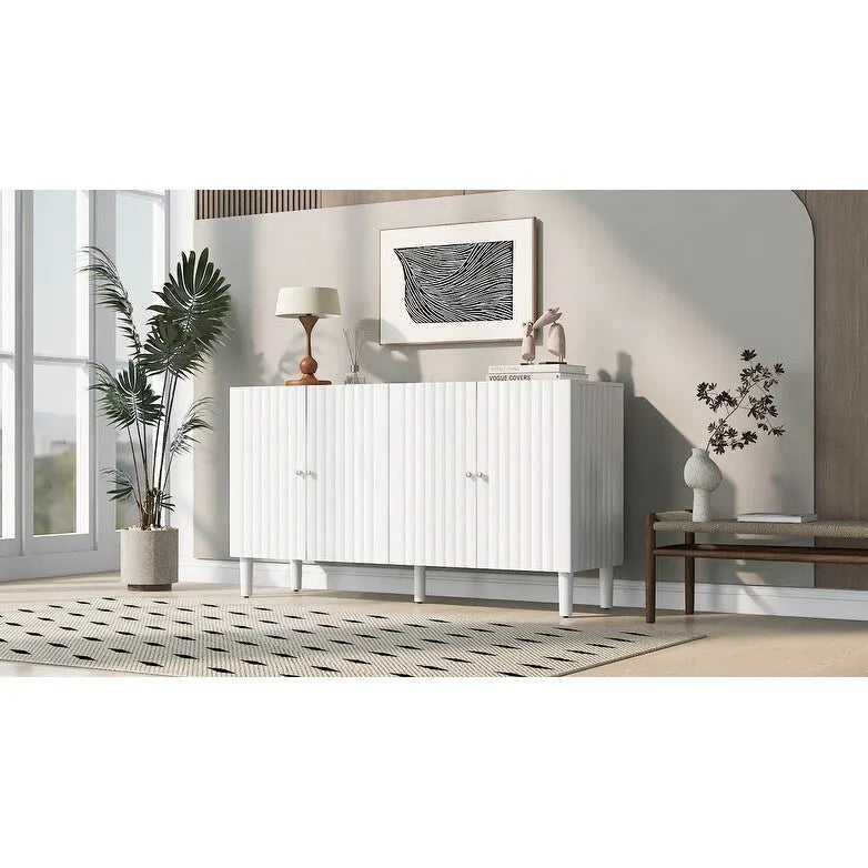 Black / White Four-Door Sideboard with Wavy Doors & Cylindrical Legs, for 1 User