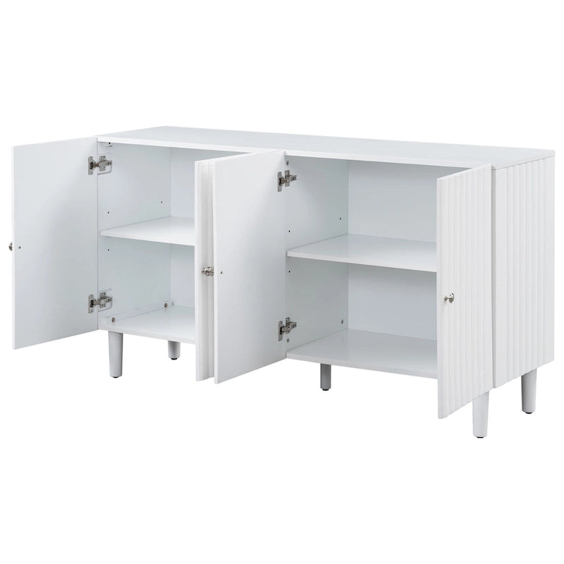 Black / White Four-Door Sideboard with Wavy Doors & Cylindrical Legs, for 1 User