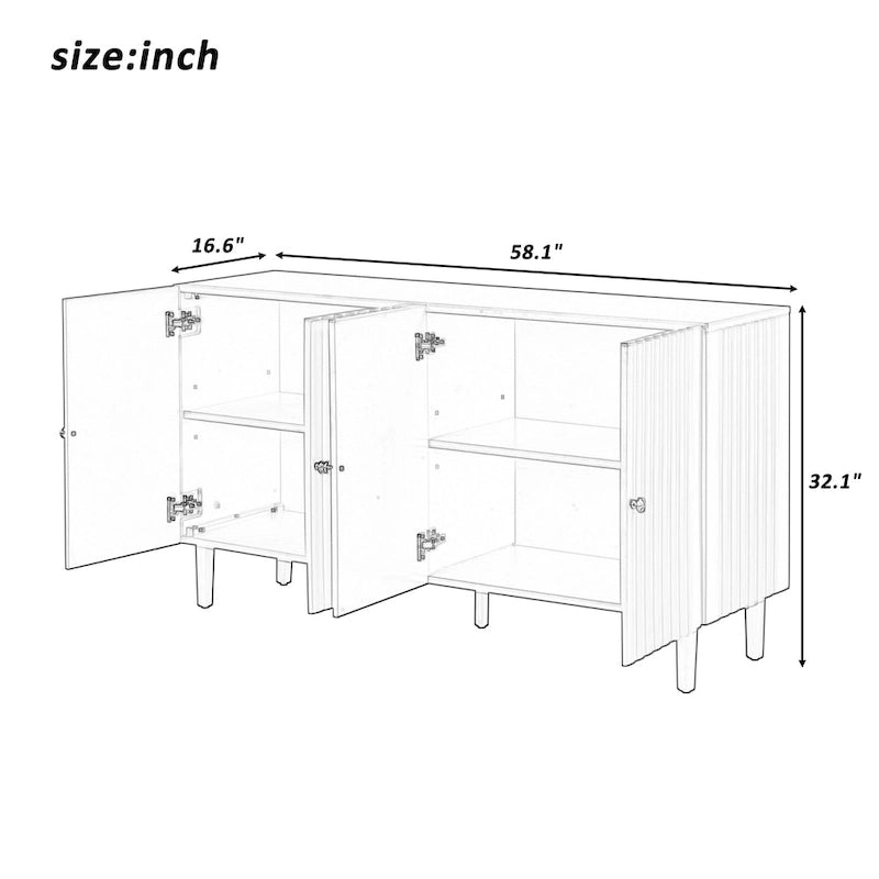 Black / White Four-Door Sideboard with Wavy Doors & Cylindrical Legs, for 1 User