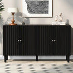 Black / White Four-Door Sideboard with Wavy Doors & Cylindrical Legs, for 1 User