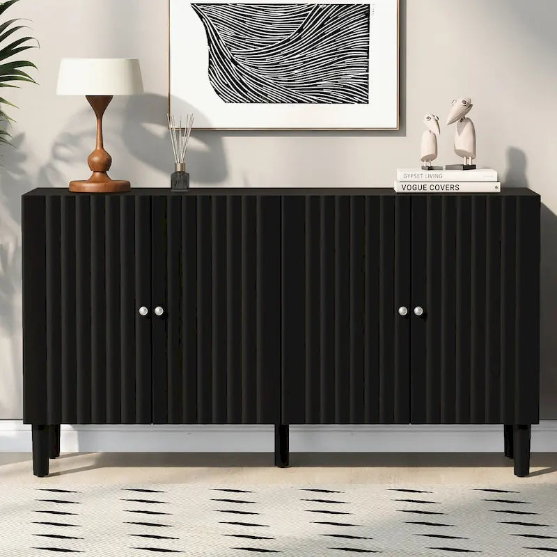 Black / White Four-Door Sideboard with Wavy Doors & Cylindrical Legs, for 1 User