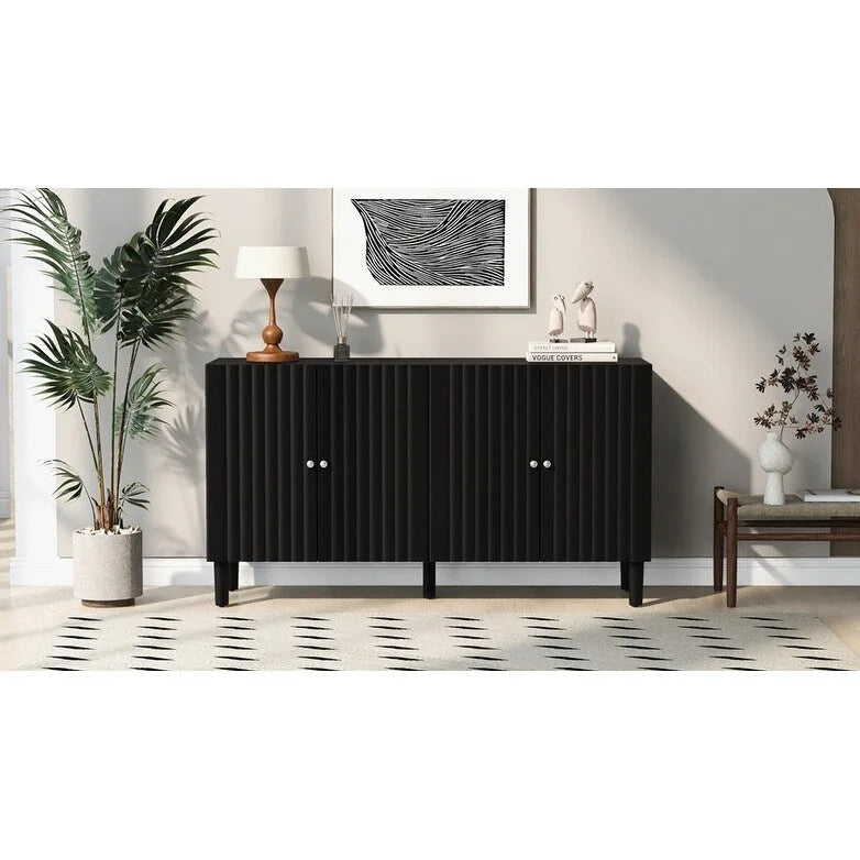Black / White Four-Door Sideboard with Wavy Doors & Cylindrical Legs, for 1 User