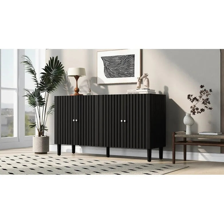 Black / White Four-Door Sideboard with Wavy Doors & Cylindrical Legs, for 1 User
