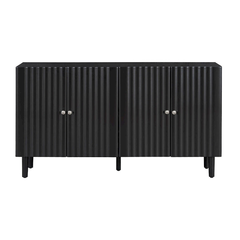 Black / White Four-Door Sideboard with Wavy Doors & Cylindrical Legs, for 1 User