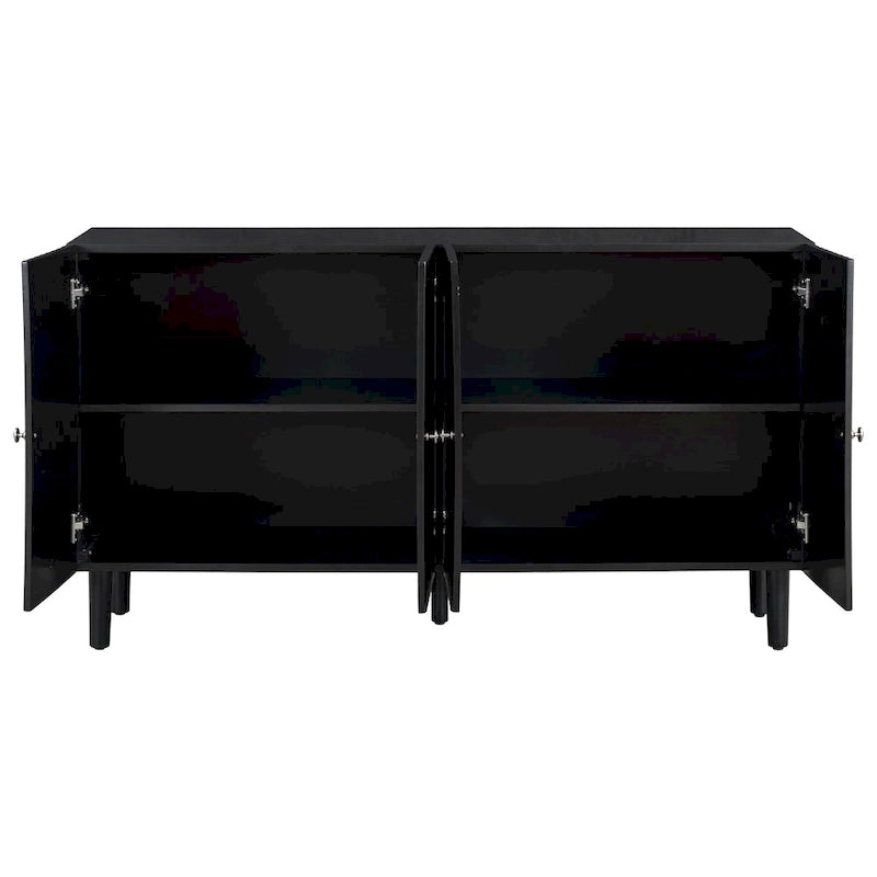 Black / White Four-Door Sideboard with Wavy Doors & Cylindrical Legs, for 1 User