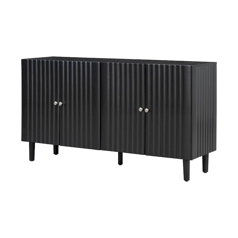 Black / White Four-Door Sideboard with Wavy Doors & Cylindrical Legs, for 1 User