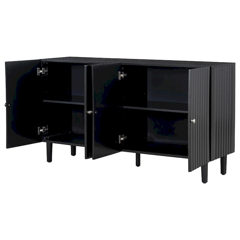Black / White Four-Door Sideboard with Wavy Doors & Cylindrical Legs, for 1 User