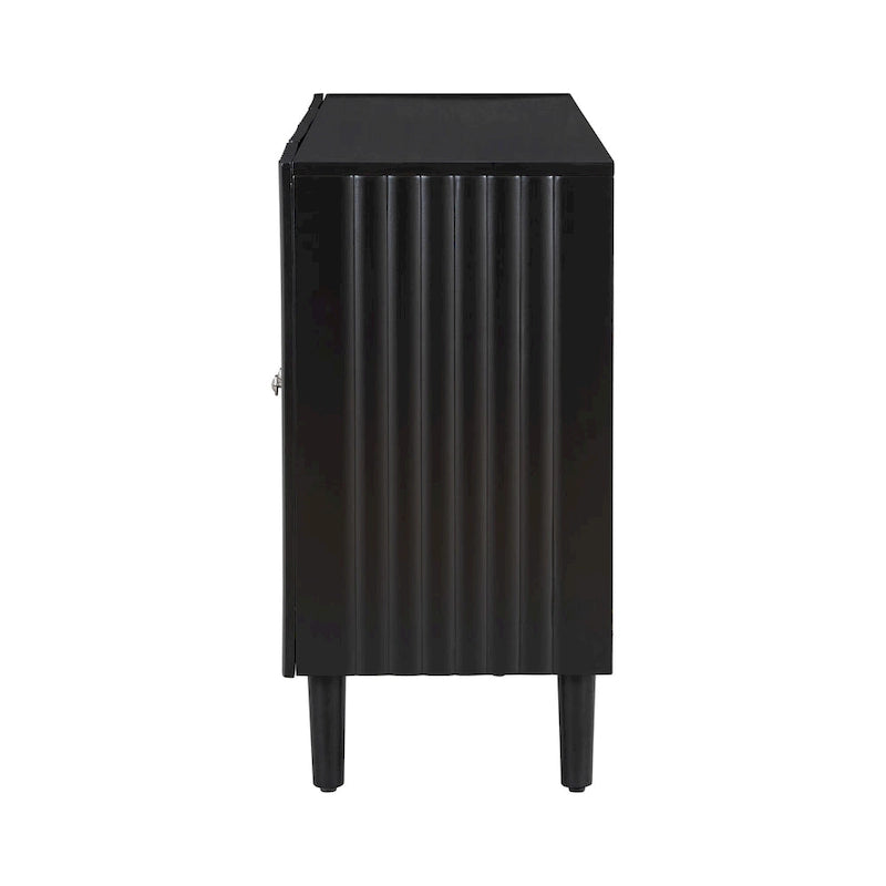 Black / White Four-Door Sideboard with Wavy Doors & Cylindrical Legs, for 1 User