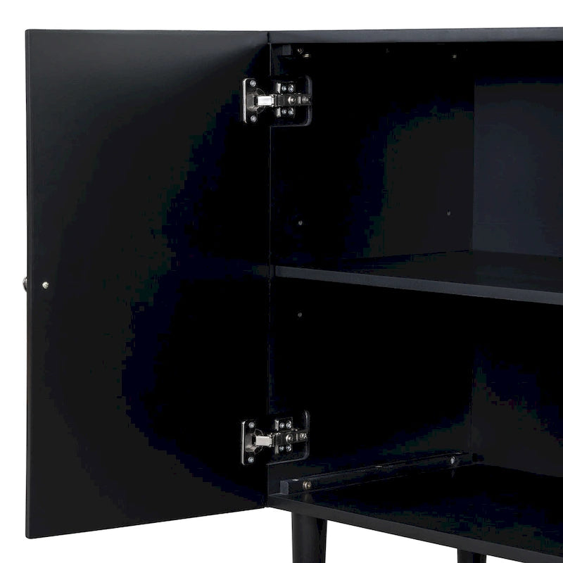 Black / White Four-Door Sideboard with Wavy Doors & Cylindrical Legs, for 1 User