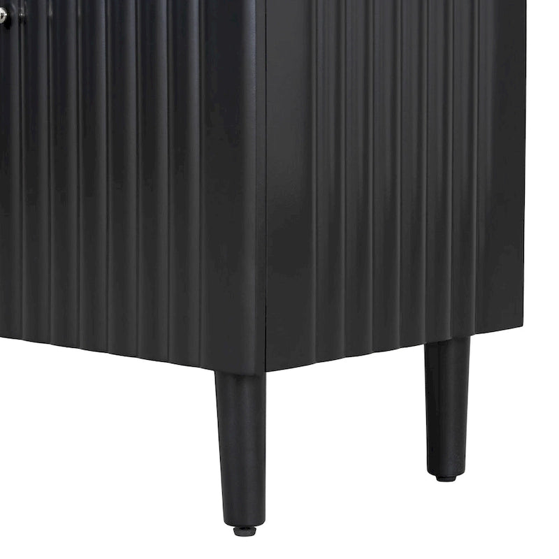 Black / White Four-Door Sideboard with Wavy Doors & Cylindrical Legs, for 1 User