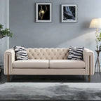 Cream / Blue Velvet Chesterfield Sofa, Button Tufted, 3-Seater, 700 lb Capacity