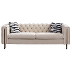 Cream / Blue Velvet Chesterfield Sofa, Button Tufted, 3-Seater, 700 lb Capacity
