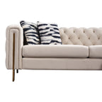 Cream / Blue Velvet Chesterfield Sofa, Button Tufted, 3-Seater, 700 lb Capacity