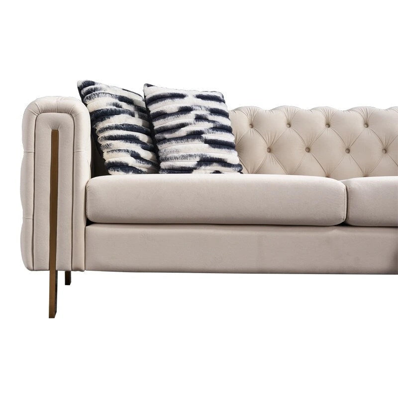 Cream / Blue Velvet Chesterfield Sofa, Button Tufted, 3-Seater, 700 lb Capacity