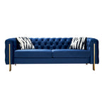 Cream / Blue Velvet Chesterfield Sofa, Button Tufted, 3-Seater, 700 lb Capacity
