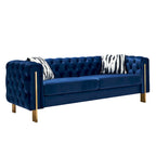 Cream / Blue Velvet Chesterfield Sofa, Button Tufted, 3-Seater, 700 lb Capacity