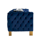 Cream / Blue Velvet Chesterfield Sofa, Button Tufted, 3-Seater, 700 lb Capacity