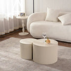 Natural Wood Round Carved Relief Coffee Table for 1–2 People