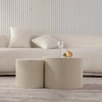 Natural Wood Round Carved Relief Coffee Table for 1–2 People