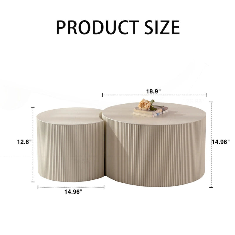 Natural Wood Round Carved Relief Coffee Table for 1–2 People